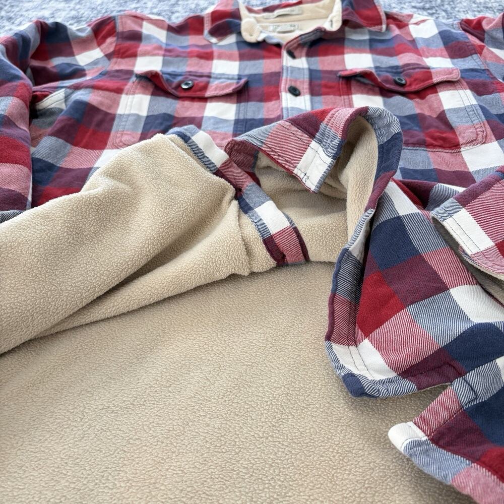 LL Bean Fleece Hoodie Jacket Hoodie Plaid Traditional Fit Red Blue Large Regular - Picture 9 of 10